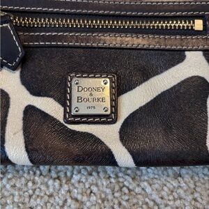 Dooney & Bourke Brown and Cream Giraffe-Print Wristlet with Gold Hardware